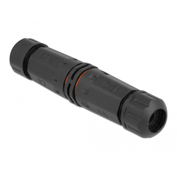 Delock Kabelverbinder für Außenbereich 2 Pin, IP68 wasserdicht, schraubbar, Kabeldurchmesser 4,5 - 7,5 mm schwarz