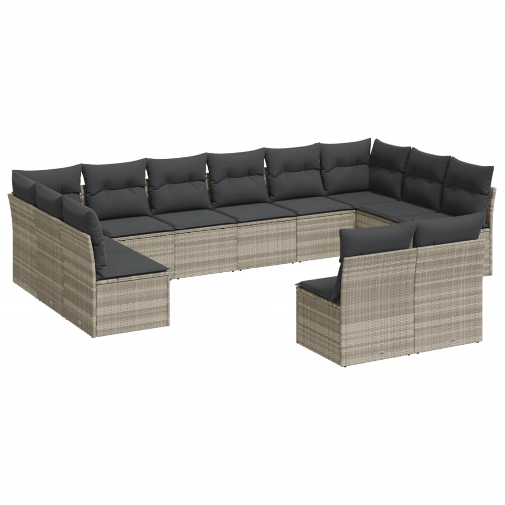 12 részes világosszürke polyrattan kerti ülőgarnitúra párnával (3218372)