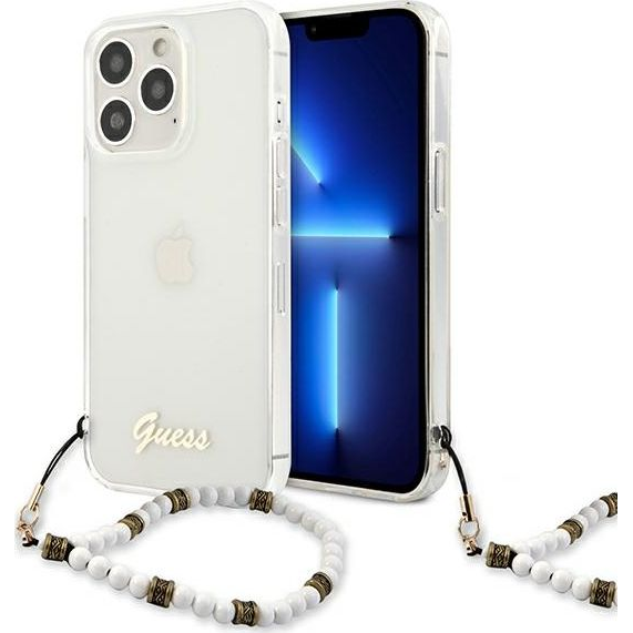Guess PC Script and White Pearls Apple iPhone 13 Pro hátlap tok, átlátszó (GUE1482CL)