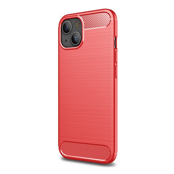 Szilikon telefonvédő (közepesen ütésálló, légpárnás sarok, szálcsiszolt, karbon minta) PIROS [Apple iPhone 13 mini] (5996591101422)