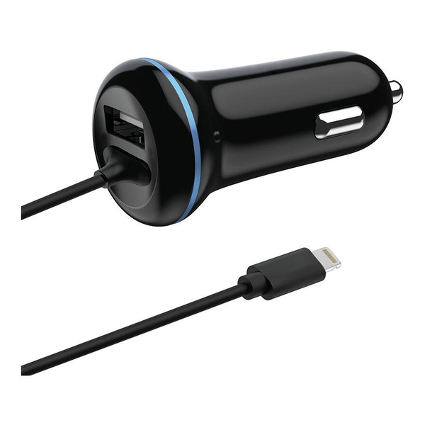 2GO USB-Kfz-Ladegerät DUO Lightning + 1x USB 1,4m  schwarz