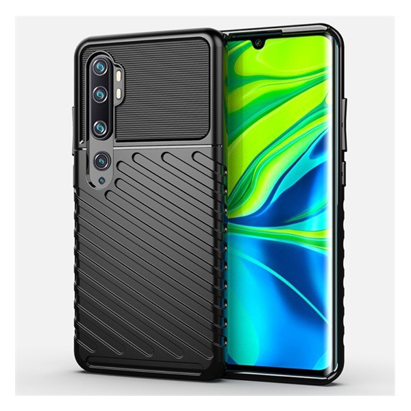 Szilikon telefonvédő (közepesen ütésálló, csíkos, dombor minta) FEKETE [Xiaomi Mi Note 10 Pro]