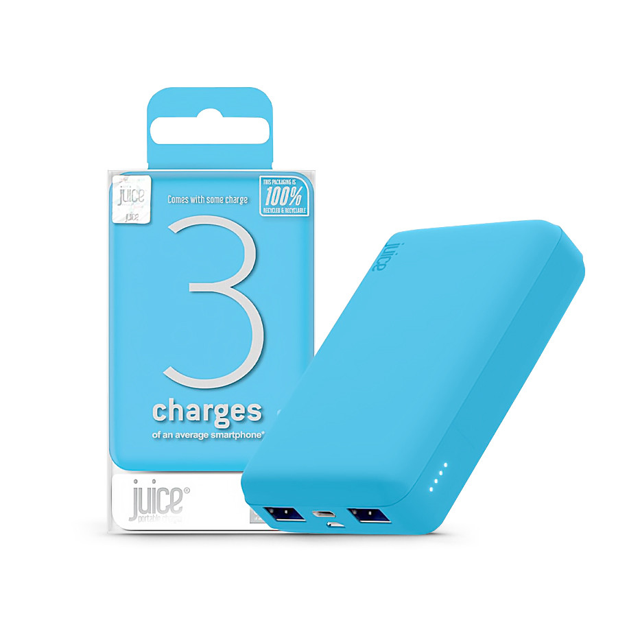 Univerzális hordozható, asztali akkumulátor töltő - Juice ECO 3 Power Bank - 2xUSB +Type-C - 10.000 mAh - világos kék (JU194716)