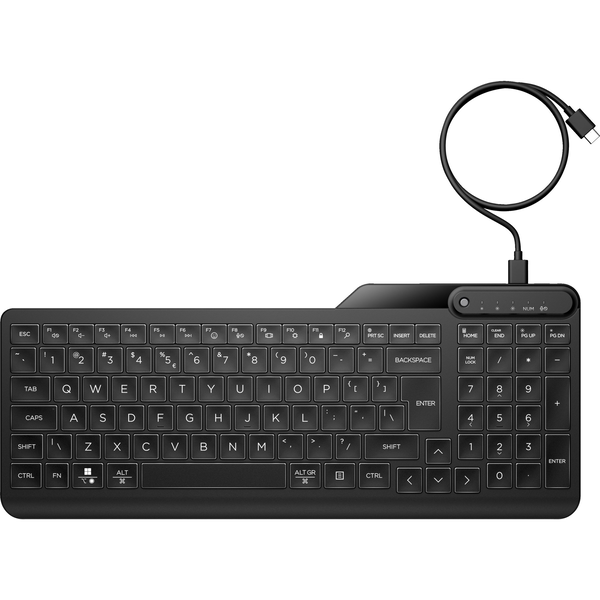 HP 400 Backlit Wired Keyboard клавиатура За домашно ползване USB Черен