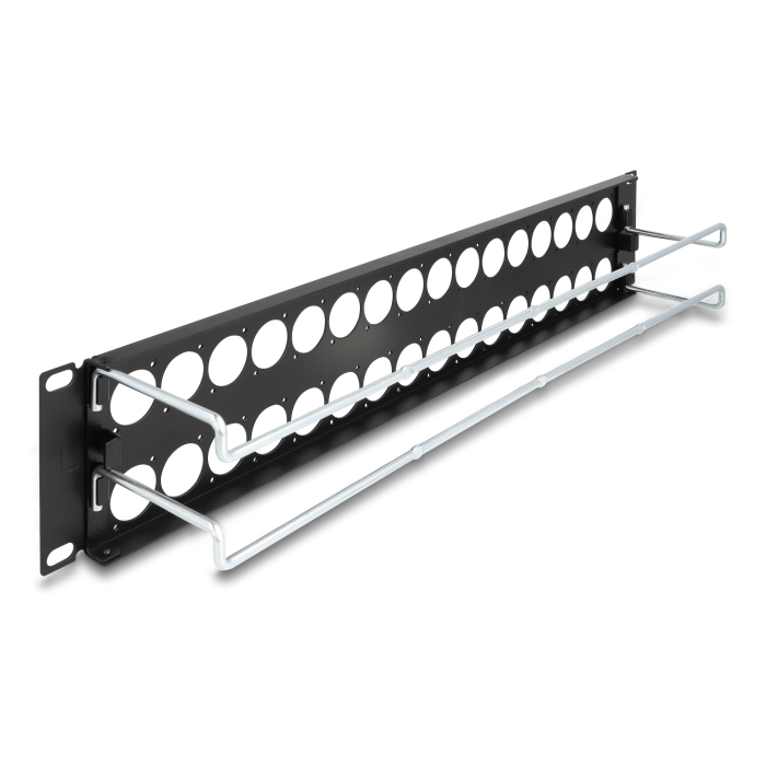 Delock 19 D-típusú patch panel húzásmentesítéssel, 32 porttal 2U fekete (67057) (67057)