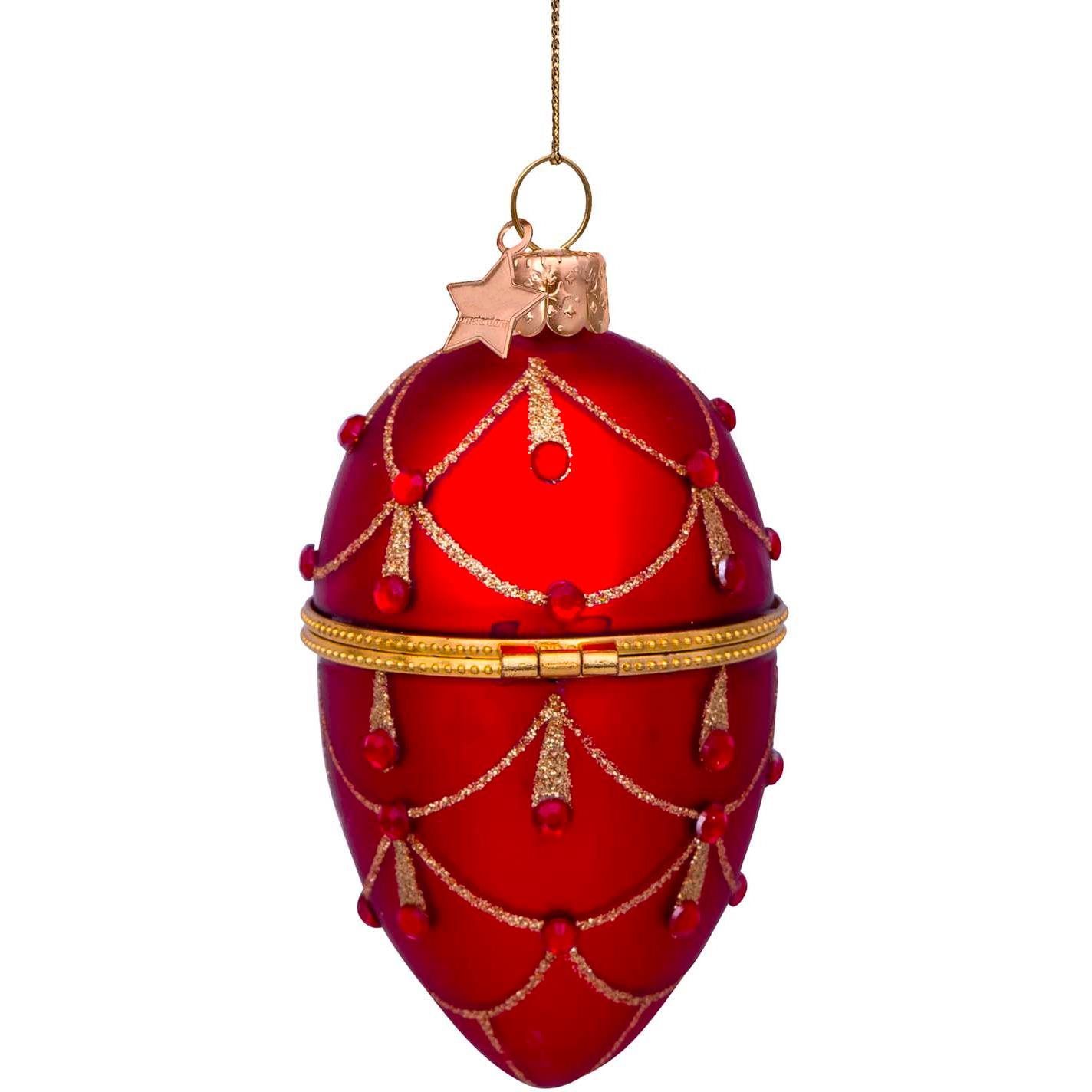 LAALU karácsonyi dísz: piros/aranyozott tojás, 10 cm (LAU-6004)