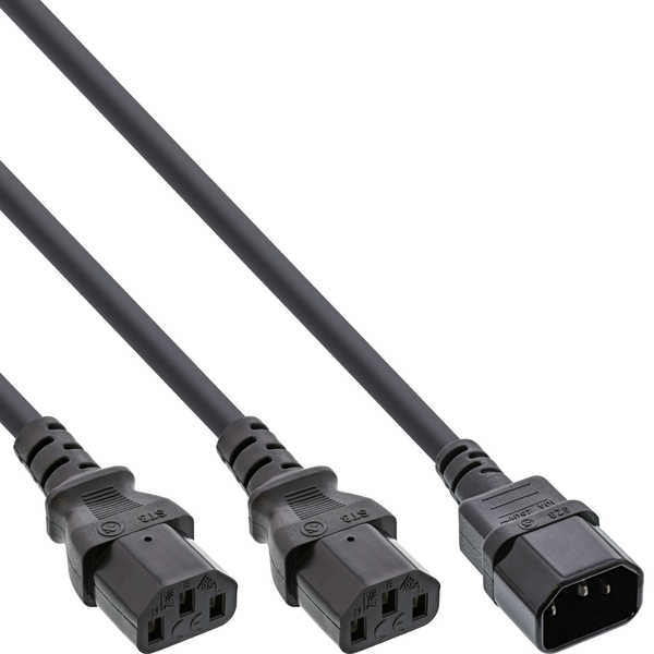 Rozbočovač UPS zásuvek PC UPS IEC C14-2xIEC C13 1m