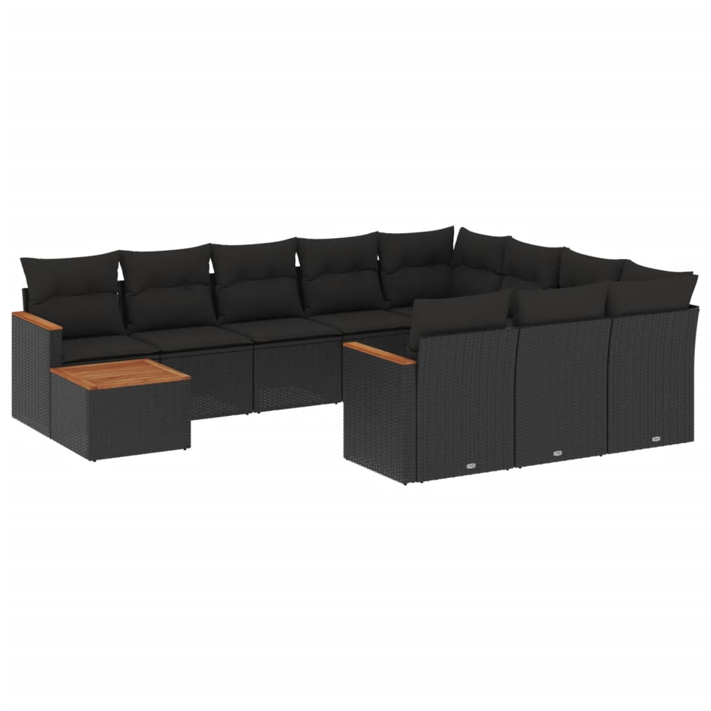 11 részes fekete polyrattan kerti ülőgarnitúra párnákkal (3258765)