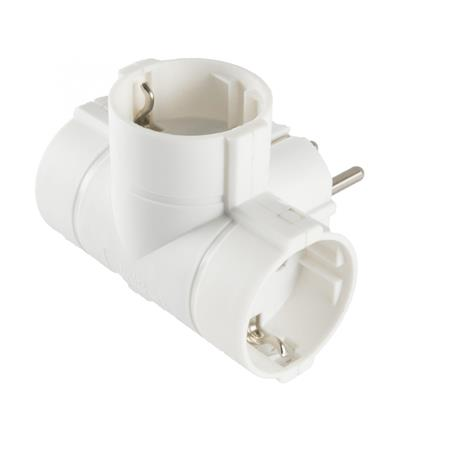 Home T elosztó, fekvő, 3 földelt aljzat, , fehér (LUSE034)