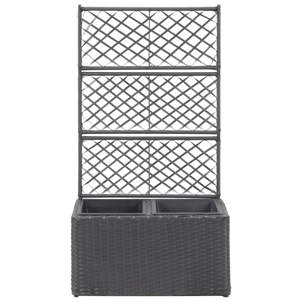 fekete rácsos polyrattan magaságyás 2 kaspóval 58 x 30 x 107 cm (46931)