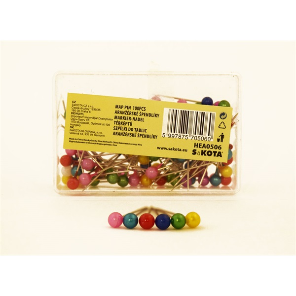 Sakota nikkel színes fejű 100db gombostű (HEA0506)