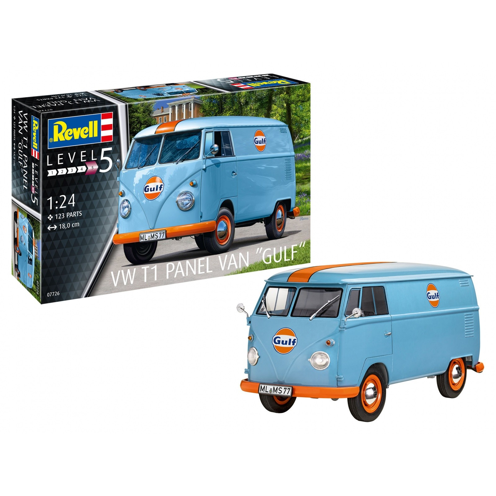 Revell 07726 VW T1 Panel Van - Gulf Decoration Transporter Műanyag makett 1:24 (07726)