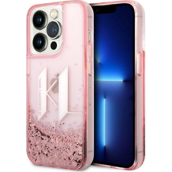 Karl Lagerfeld Liquid Glitter Big KL Apple iPhone 14 Pro Max hátlap tok, rózsaszín (KLHCP14XLBKLCP)