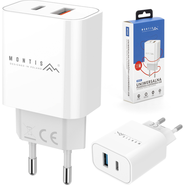 Ładowarka Montis SZYBKA ŁADOWARKA SIECIOWA DO TELEFONU SMARTFONA 20W ZASILACZ 3A PD QC3.0
