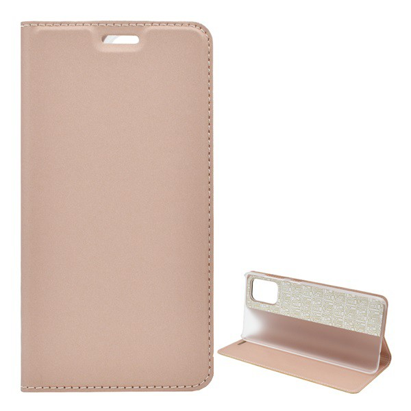 Tok álló, bőr hatású (FLIP, oldalra nyíló, asztali tartó funkció) ROZÉARANY [Samsung Galaxy A71 (SM-A715F)] (5996457930173)