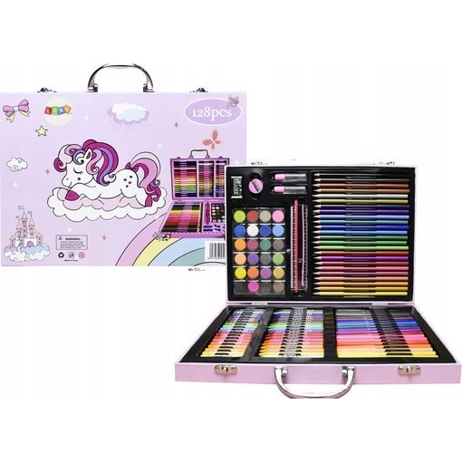 Lean Toys Művészeti Szett Bőröndben, Egyszarvúval, Rózsaszín 128 El (20670)