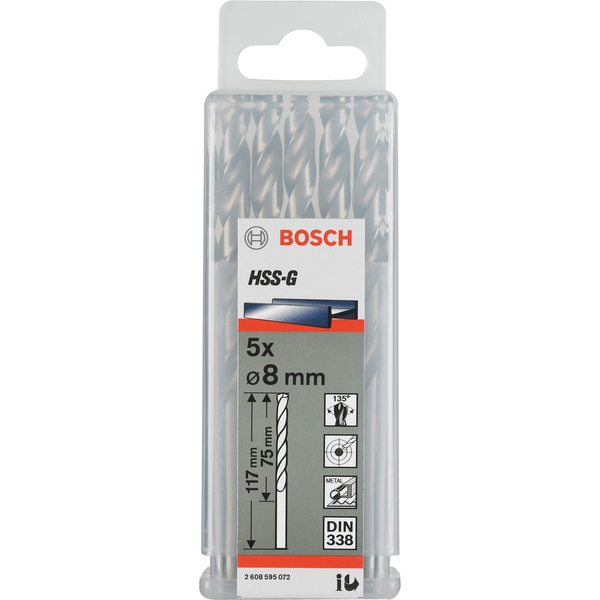 Bosch 2608595072 HSS-G Fúrószár - 8x75mm (5 db / csomag)