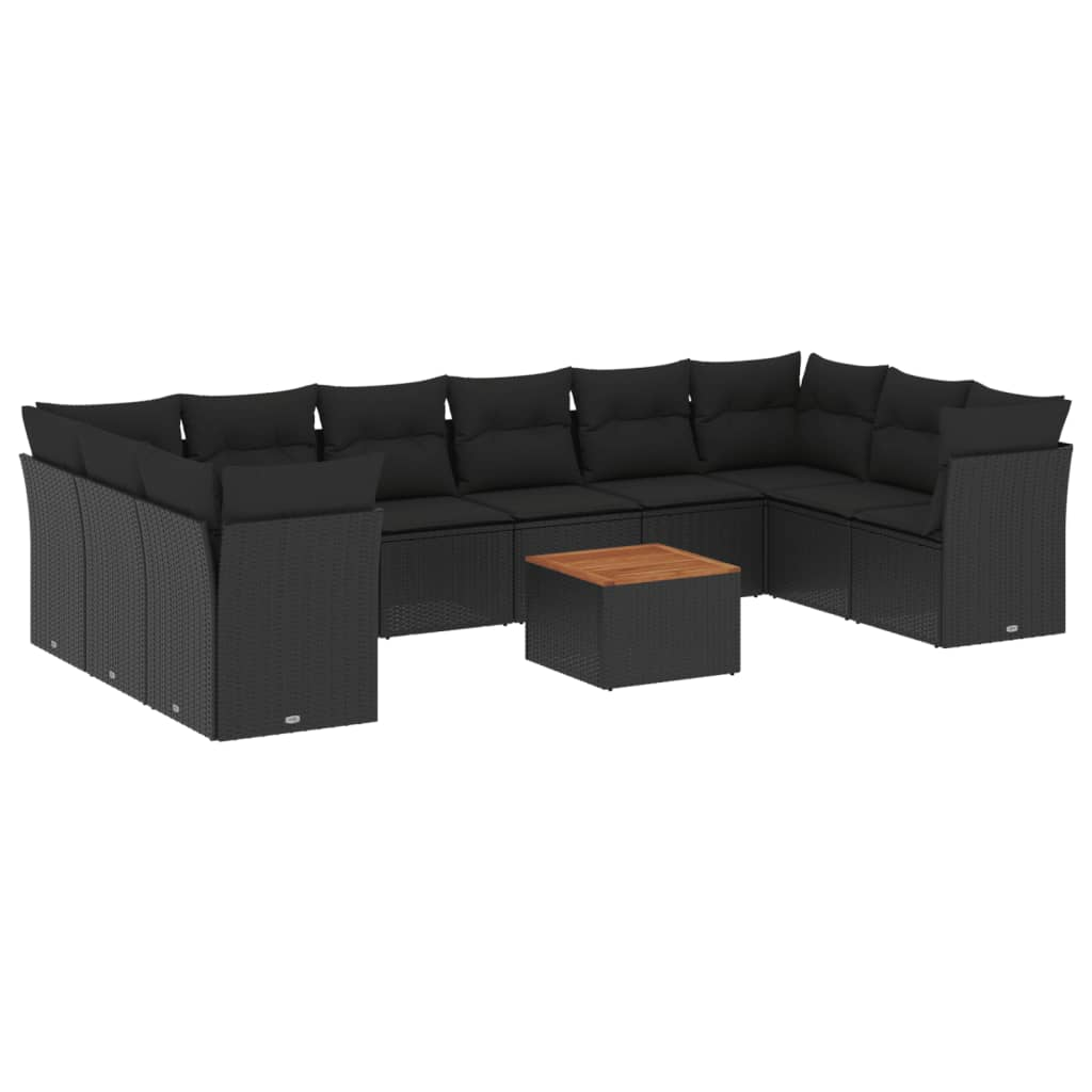 11 részes fekete polyrattan kerti ülőgarnitúra párnákkal (3223829)