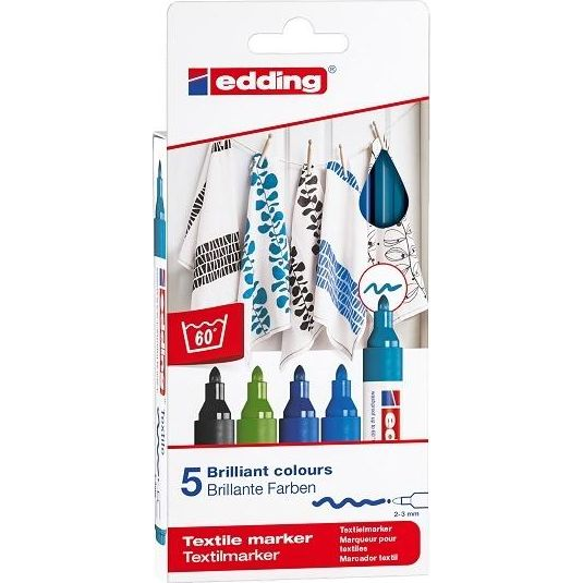 Dekorační fix na textil, vícebarevný Edding 5 ks