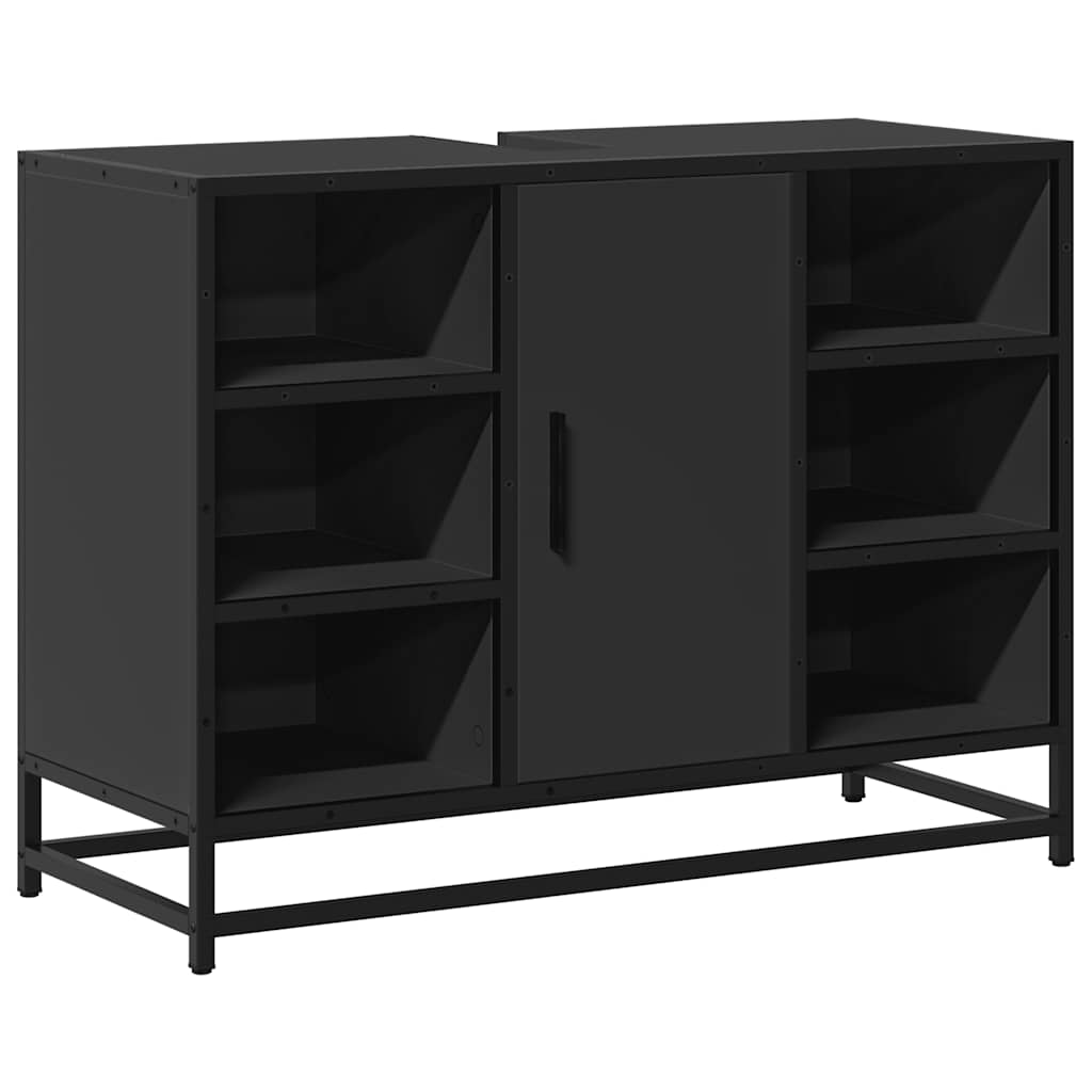 fekete szerelt fa fürdőszobai mosdószekrény 80 x 33 x 60 cm (849289)