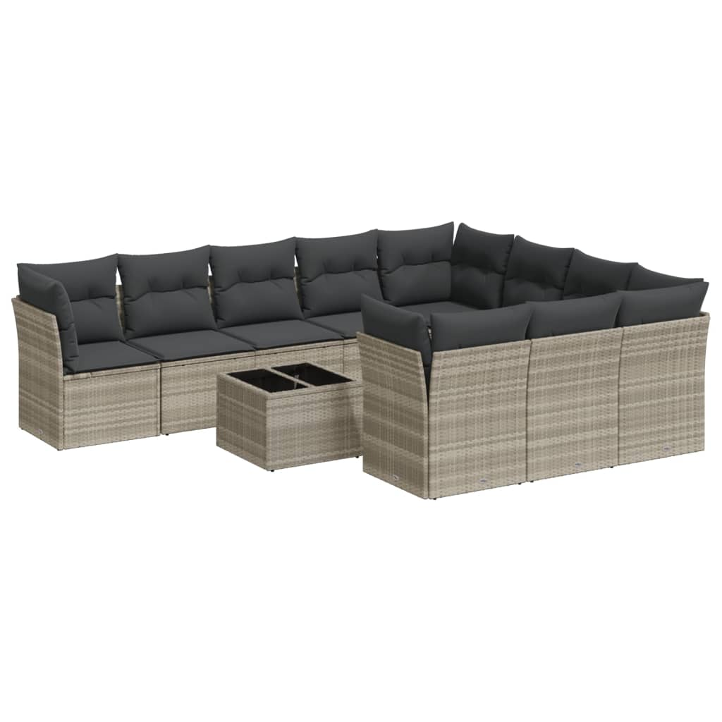 11 részes világosszürke polyrattan kerti ülőgarnitúra párnákkal (3218232)