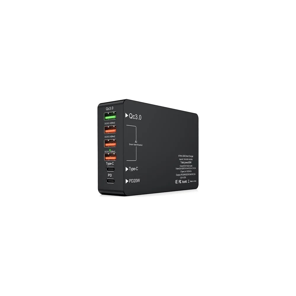 Blackbird BH1406 4x USB-A / 2x USB-C Hálózati töltő - Fekete (65W) (BH1406)