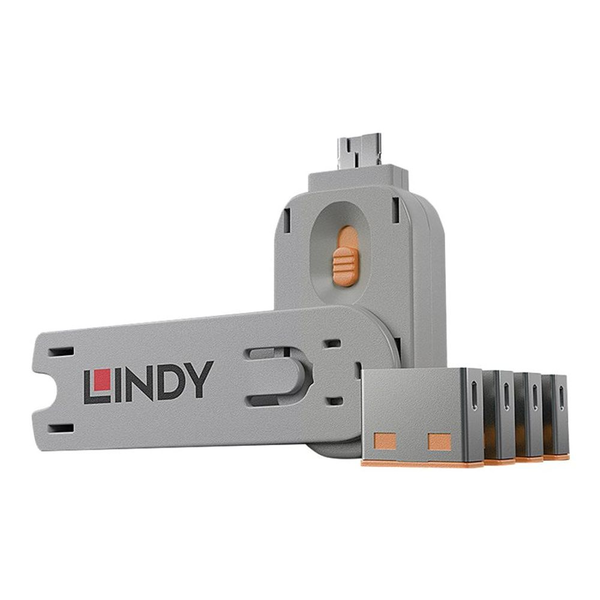 Lindy 40453 portblokering Portblokering + nøgle USB Type-A Orange Acrylonitrilbutadienstyren 5 stk