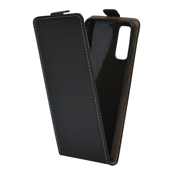 Tok álló, bőr hatású (FLIP, lefelé nyíló, szilikon tartó) FEKETE [Samsung Galaxy S20 5G (SM-G981U)] (5996457941339)