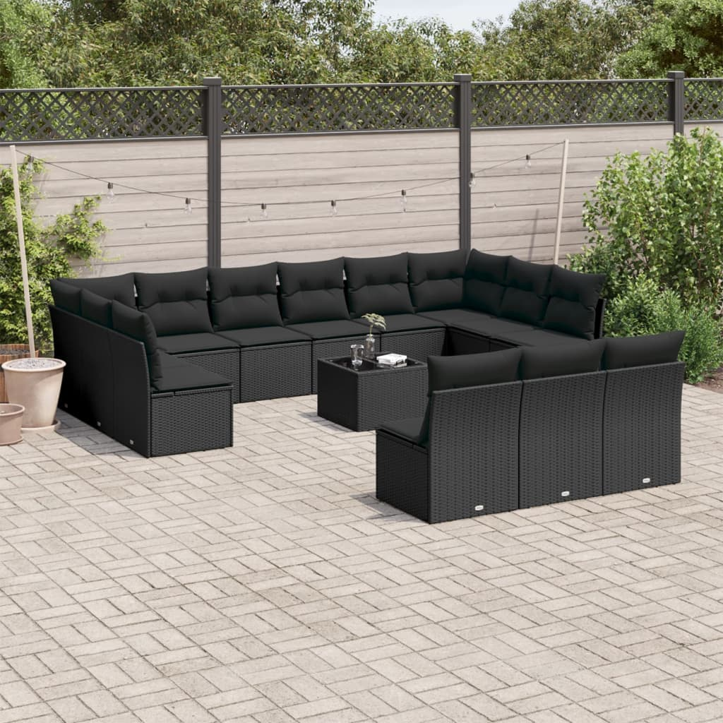 14 részes fekete polyrattan kerti ülőgarnitúra párnákkal (3250234)