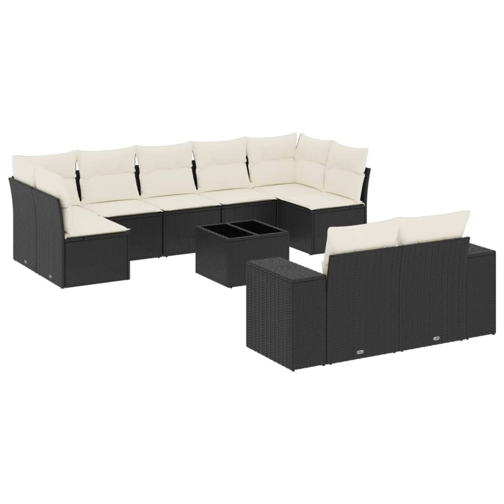 10 részes fekete polyrattan kerti ülőgarnitúra párnákkal (3255363)