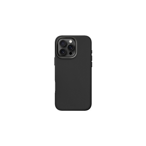Apple iPhone 16 Pro, Műanyag hátlap védőtok, bőrhatásű hátlap, Magsafe töltővel kompatibilis, Uniq Lyden, fekete (8886463689806)