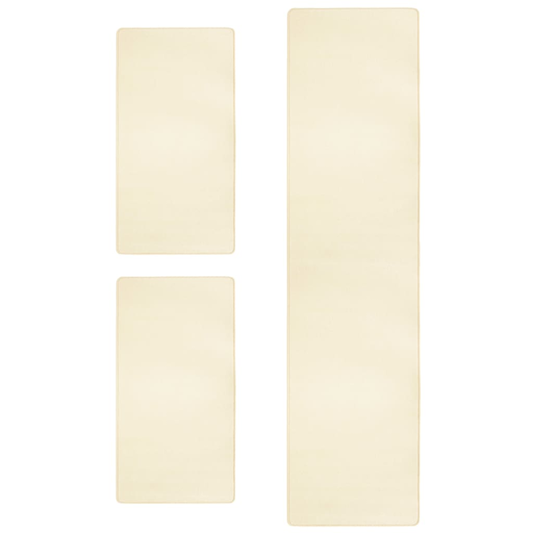 Covoare de pat lățoase, 3 buc., crem, fibră înaltă