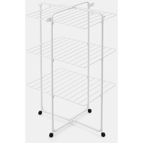 Brabantia HangOn Tower Drying Rack 3 szintes ruhaszárító torony kerekekkel, 23m szárítási hossz, 25kg teherbírás, összecsukható, acél, fehér - 306303