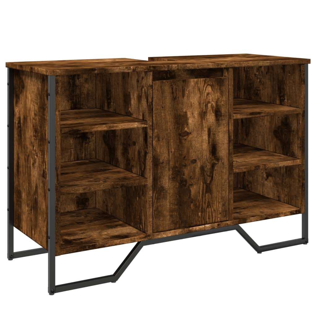 füstös tölgy szerelt fa fürdőszobai mosdószekrény 91x35x60 cm (848666)