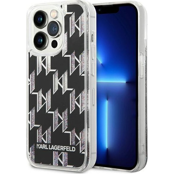 Karl Lagerfeld Liquid Glitter Monogram Apple iPhone 14 Pro Max hátlap tok, fekete (KLD1150)