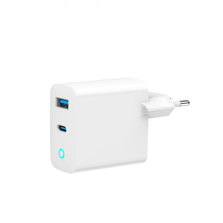 Gembird 1xUSB-A, 1xUSB-C hálózati töltő LED visszajelzővel, fehér 65W (TA-UC-PDQC65L-W-01) (TA-UC-PDQC65L-W-01)