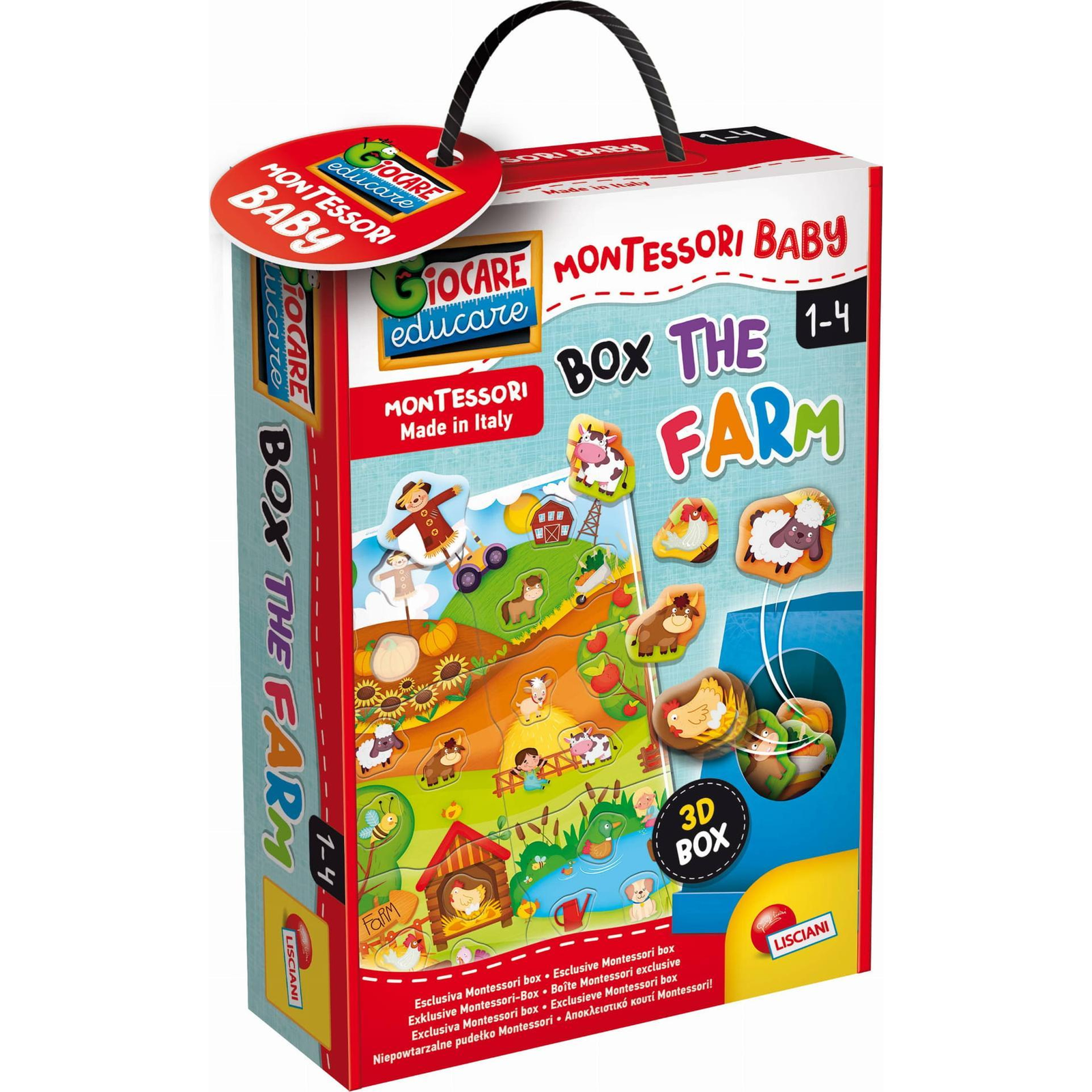 Lisciani Giochi Montessori: Baby Box Készségfejlesztő Formaillesztő Puzzle - Farm - Lányoknak és Fiúknak, 1 éves kortól (469153)