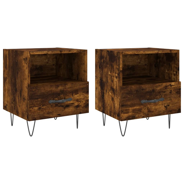 Комплект нощни шкафчета vidaXL, 2 бр, Опушен дъб, 40x35x47,5 см, Инженерно дърво, 19.2 Kg
