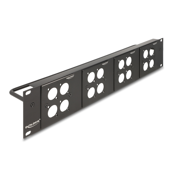 Delock D-típusú 19 Patch Panel 4 D-típusú lemezzel 86 x 86 mm méretű és 4 port 2U fekete (88195) (88195)