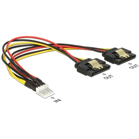 Floppy Stecker > 2x SATA 15Pin Buchse (schwarz/rot, 20cm)