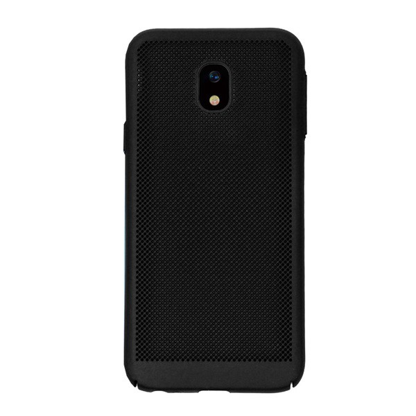 Műanyag telefonvédő (gumírozott, lyukacsos minta) FEKETE [Samsung Galaxy J3 (2017) SM-J330 EU] (5996457726097)