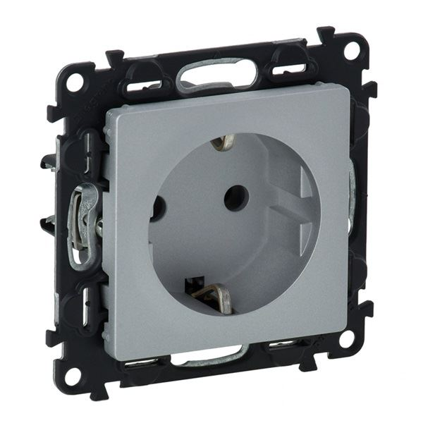 Legrand Valena Life 2P+F csatlakozóaljzat biztonsági zsaluval, rugós vezetékbekötéssel, alumínium (753320) (leg753320)