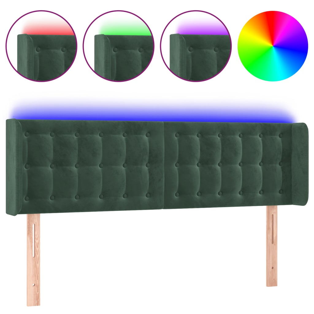 sötétzöld bársony LED-es fejtámla 147 x 16 x 78/88 cm (3123721)