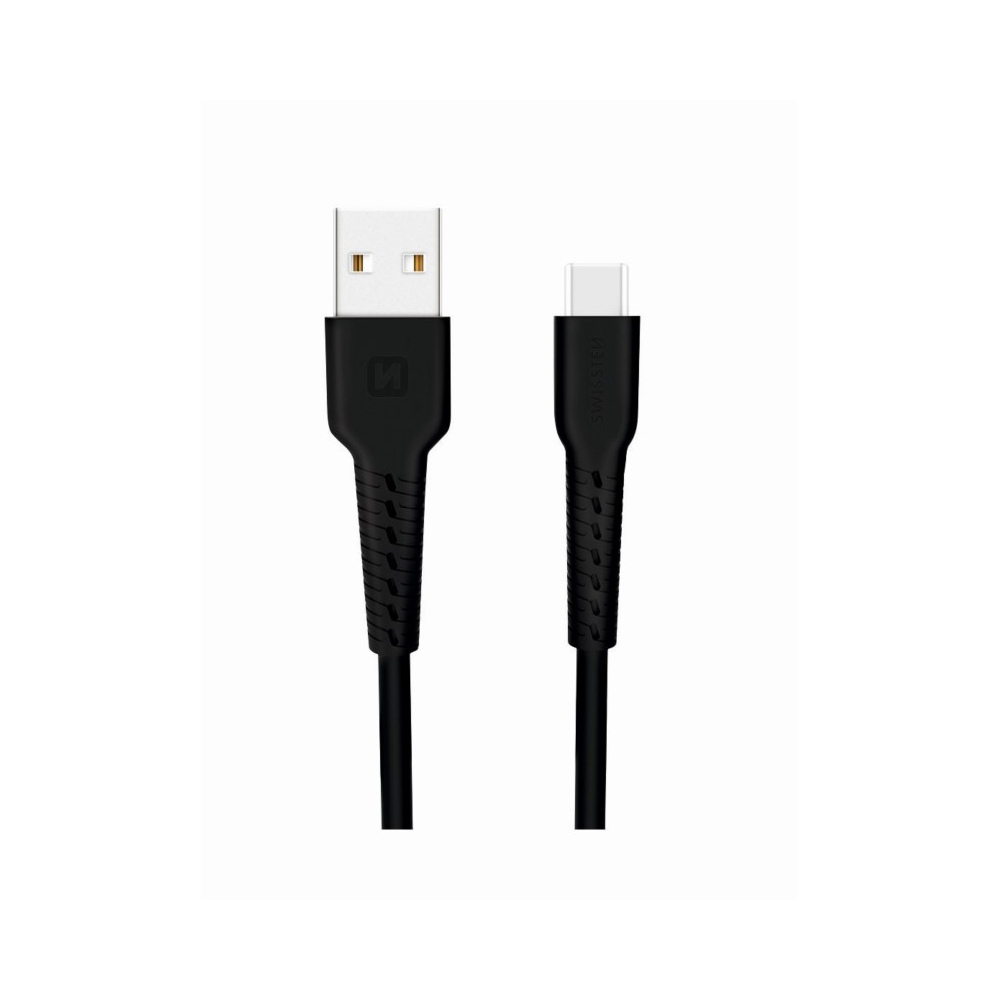 Swissten 71505530 Basic USB Type-A apa - USB Type-C apa Adat és töltő kábel - Fekete (1m) (SW-BA-TYPC-1M-BK)