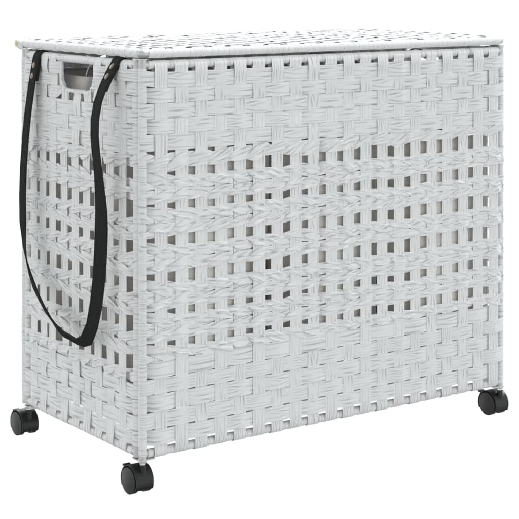 fehér rattan szennyeskosár kerekekkel 66x35x60 cm (372048)