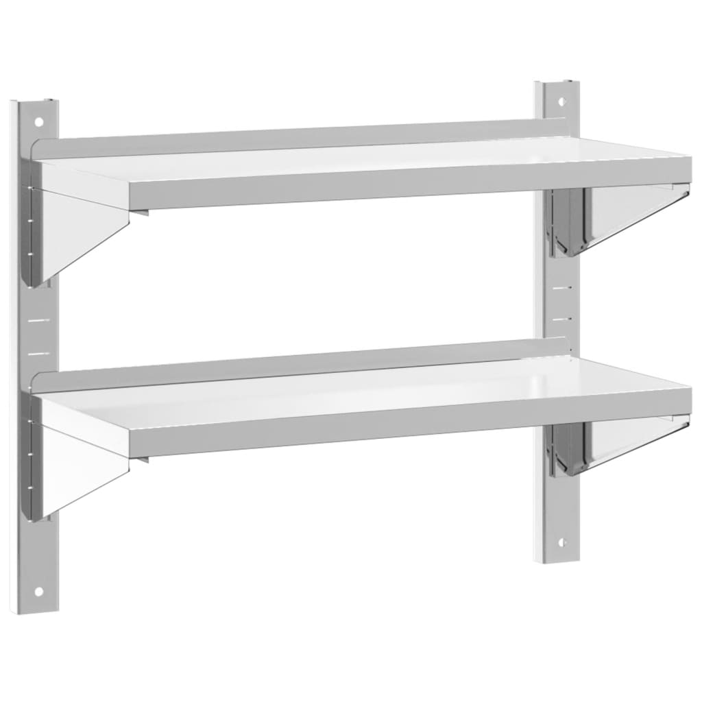 2 szintes ezüst rozsdamentes acél fali polc 75 x 30 x 60 cm (30313)