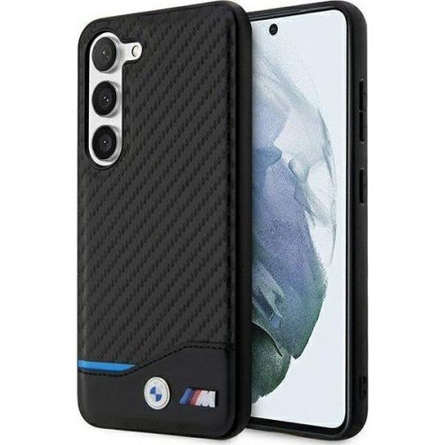 BMW Leather Carbon Samsung S23+ hátlap tok, fekete (BMW335)