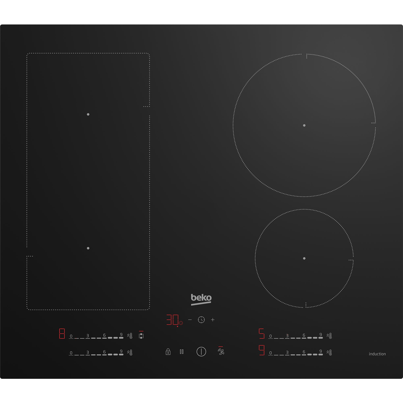 Beko HII 64730 UFT Fekete Beépített 60 cm Zónás indukciós főzőlap 4 zóna (HII64730UFT)