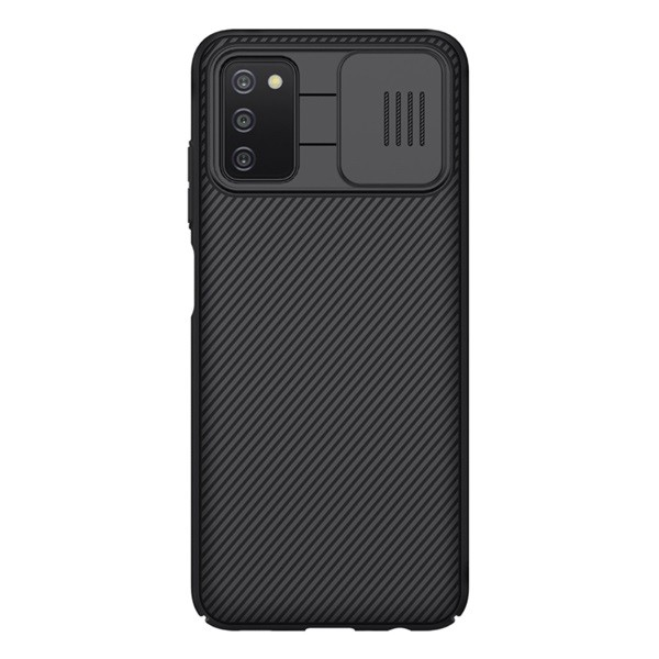 NILLKIN CAMSHIELD műanyag telefonvédő (szilikon keret, közepesen ütésálló, kamera védelem, csíkos) FEKETE [Samsung Galaxy A03s (SM-A037F)]