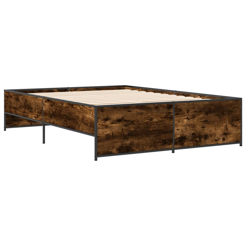 füstös tölgyszínű szerelt fa és fém ágykeret 140x190 cm (3279899)